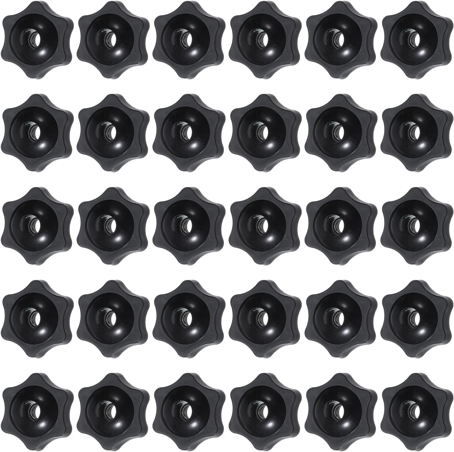 30pcs 1/4-20 Star Knobs,1/4"-20 Female Threaded Star Knobs,Hexagon Head Through Hole Clamping Knob,Black Nylon Screw-On Type Thru Threaded Knob Nuts for T Track Bolts,Machine Tool