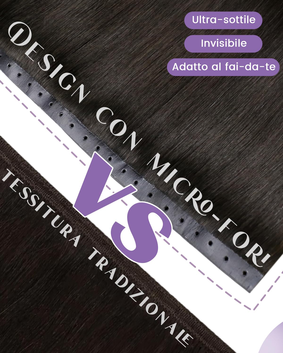 Totale 130g Extension Capelli Veri Cheratina con Extension Tessitura Capelli Veri PU OVO Weft Castano Scuro 60cm