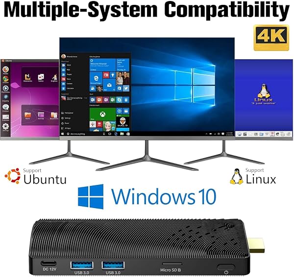 Mini PC Stick Fanless, Intel Celeron J3455 Quad-Core 1.5-2.3GHz, 4GB RAM 64GB eMMC, Dual Gigabit Ethernet, 4K 60Hz HDMI, WiFi BT 5.0, USB 3.0 x2, Win 10 Pro per applicazioni aziendali, industriali e - 3