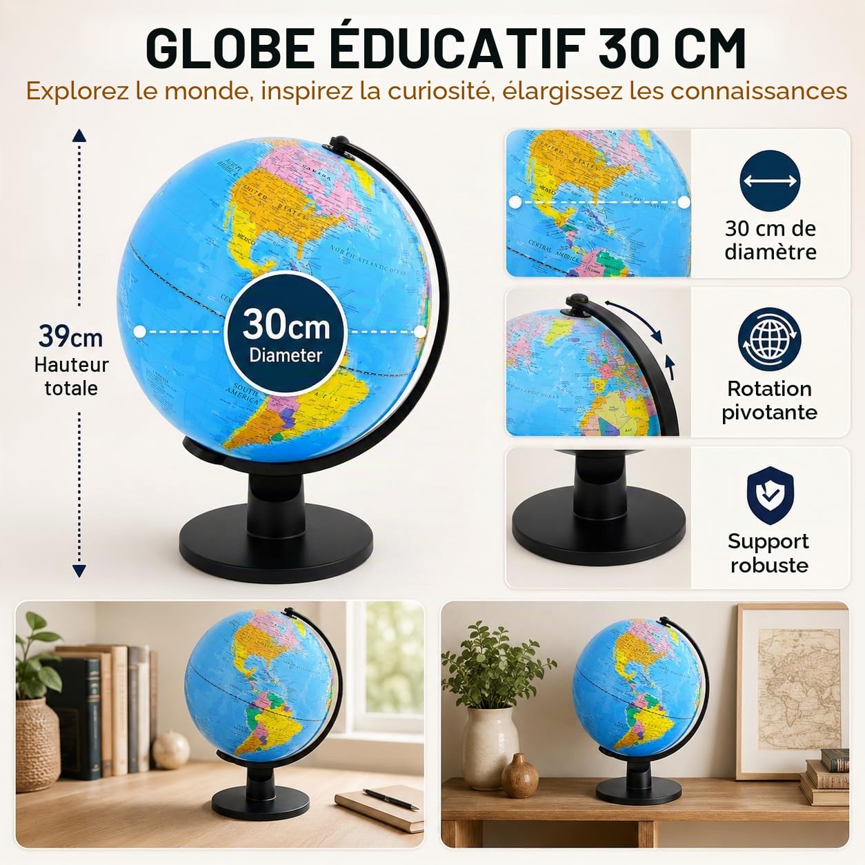 30cm Globe Terrestre - Carte en Anglais
