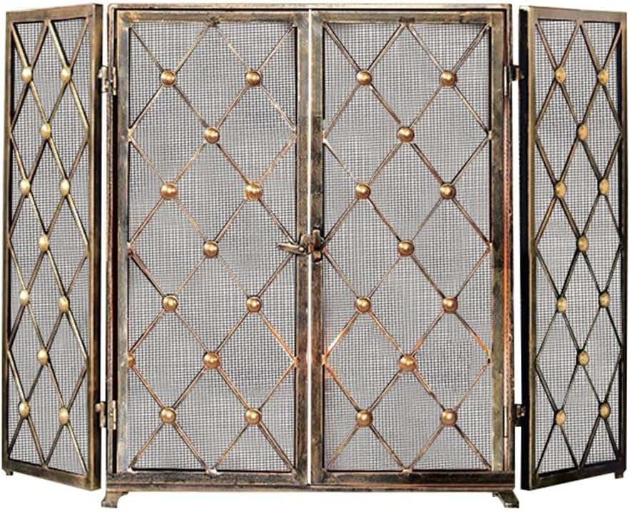Decorative Mesh Fire Place Beautiful Metal Fireplace Screen for Home Use Fireproof Three Fold Partition with Door Guardrail Fireplace Screens