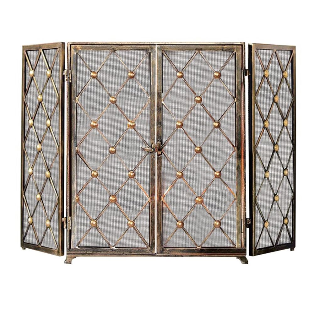 fireplace cover Beautiful Metal Fireplace Screen for Home Use Fireproof Three Fold Partition with Door Guardrail