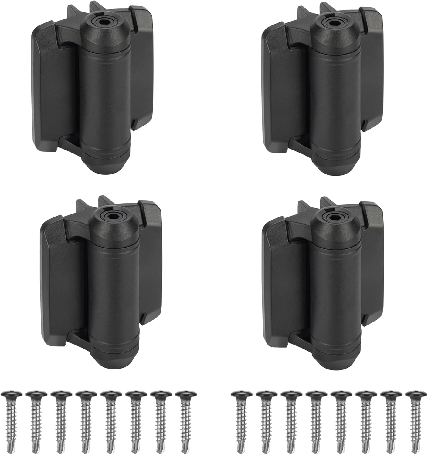 Heavy Duty Self Closing Gate Hinges with Safety Cap,Pool Gate Hinges with Alignment Legs No Rust and Adjustable Fence Hinges Kit for Outdoor Metal Gate,Vinyl Gates,Wood Gate,Black,2 Pack(4 Count)