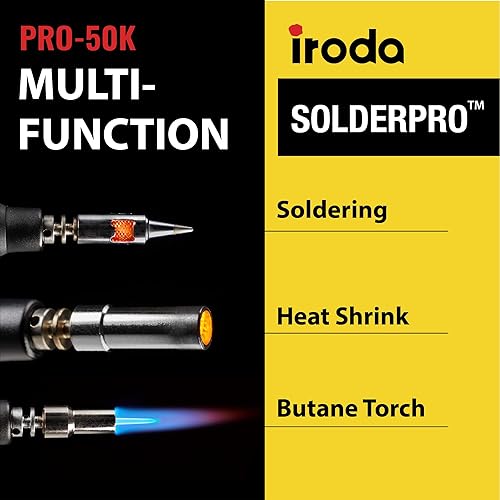 Miniatura 2 de IRODA SolderPro Kit de soldador de butano original 50K 4 en 1 inalámbrico 30-70 W grado profesional | 18s herramienta de calor multifunción con