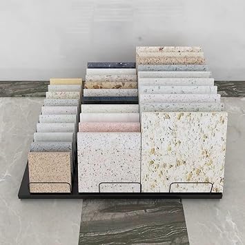 Tile Sample Display Rack for Trade Show, Multi-Layer Glass Templates Holder, Large Capacity Metal Sample Stand for Ceramic Tiles/Wood BricksBlack,30 Card Slots
