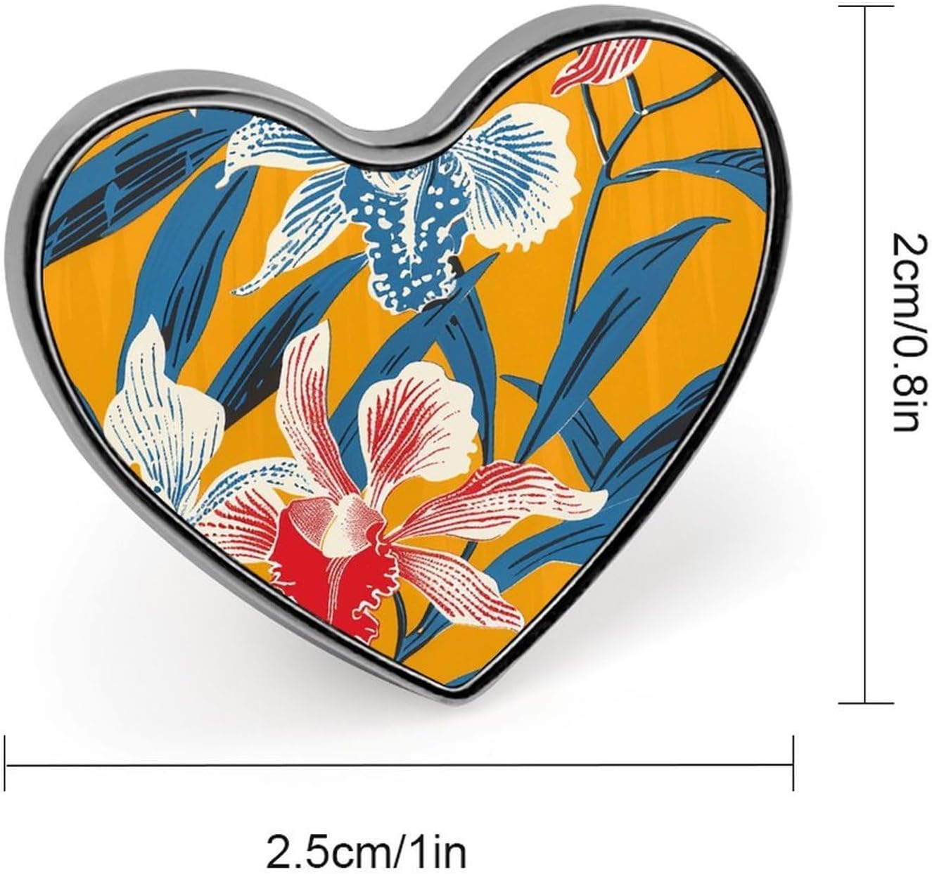 Mustard Yellow Pattern Badges Heart with Button Design, Personalized Picture Pin Brooches, Heart Badge Holders for Decorate Hat Shirt Clothing Bag Accessories image 3