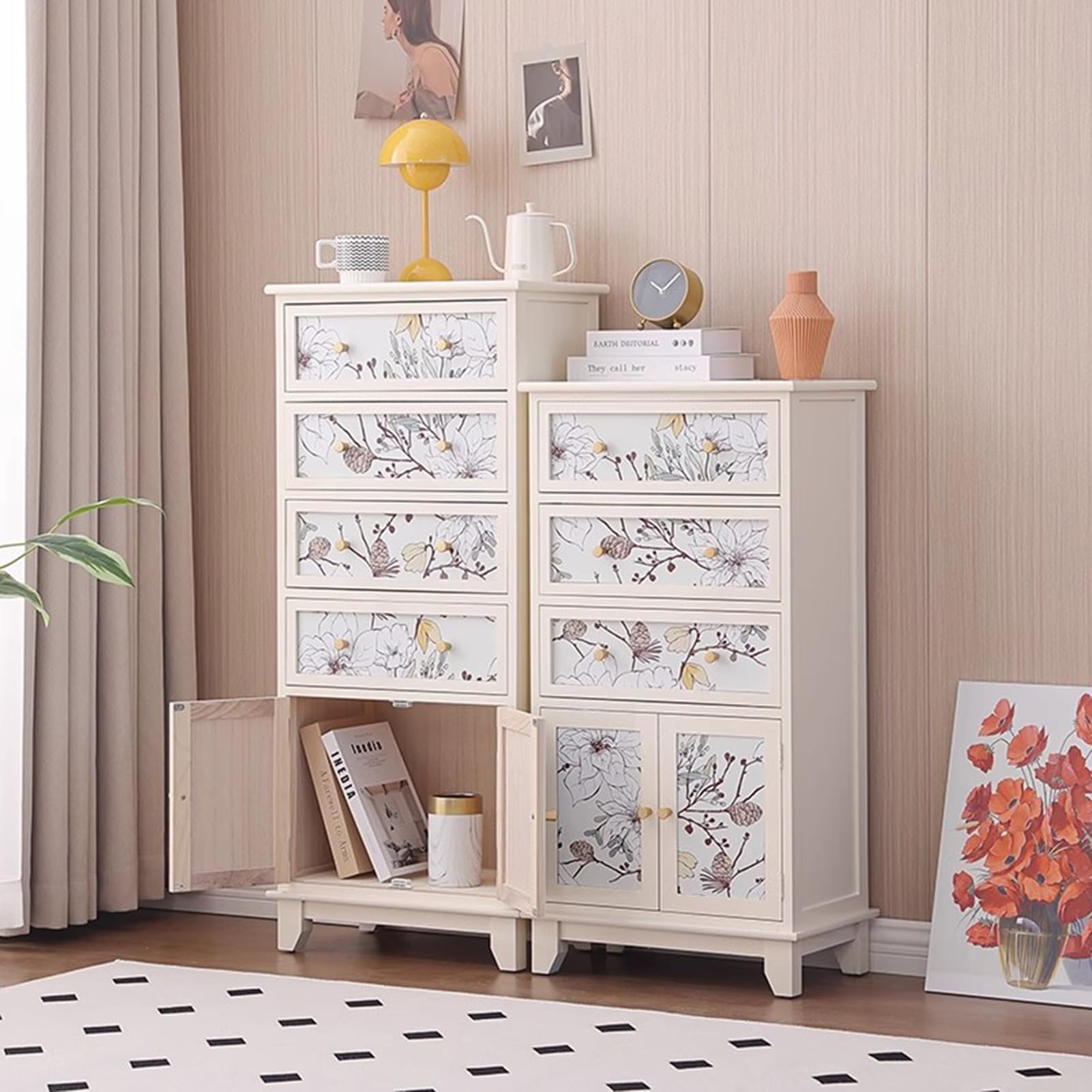 Cassettiera in legno massello, mobiletto multistrato con anta per soggiorno, camera da letto, funzionale ed elegante, tipo di cassetto per la casa