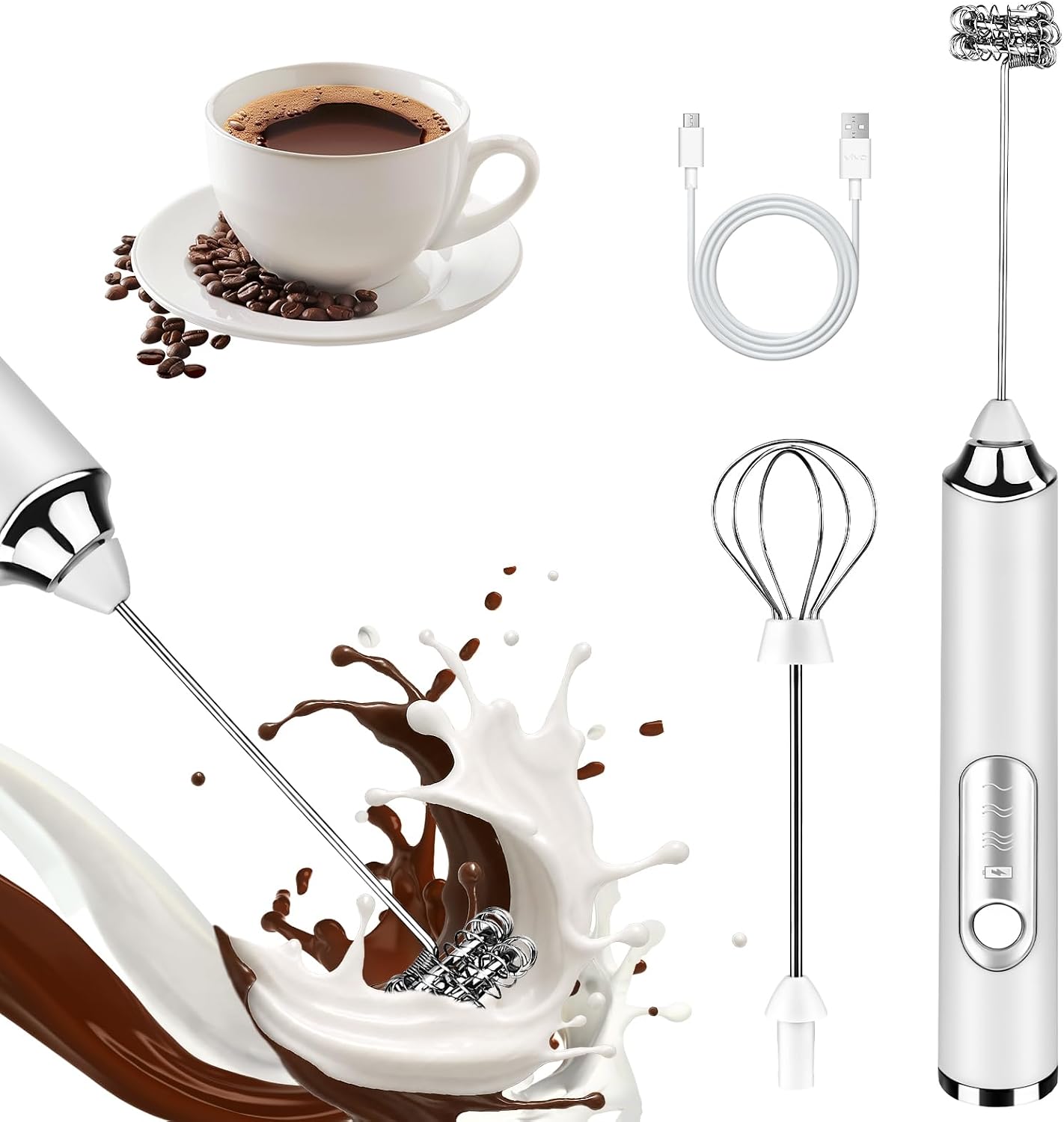 Handheld Milk Frother, Rechargeable Milk Frother, Coffee Mixer Wand, Black