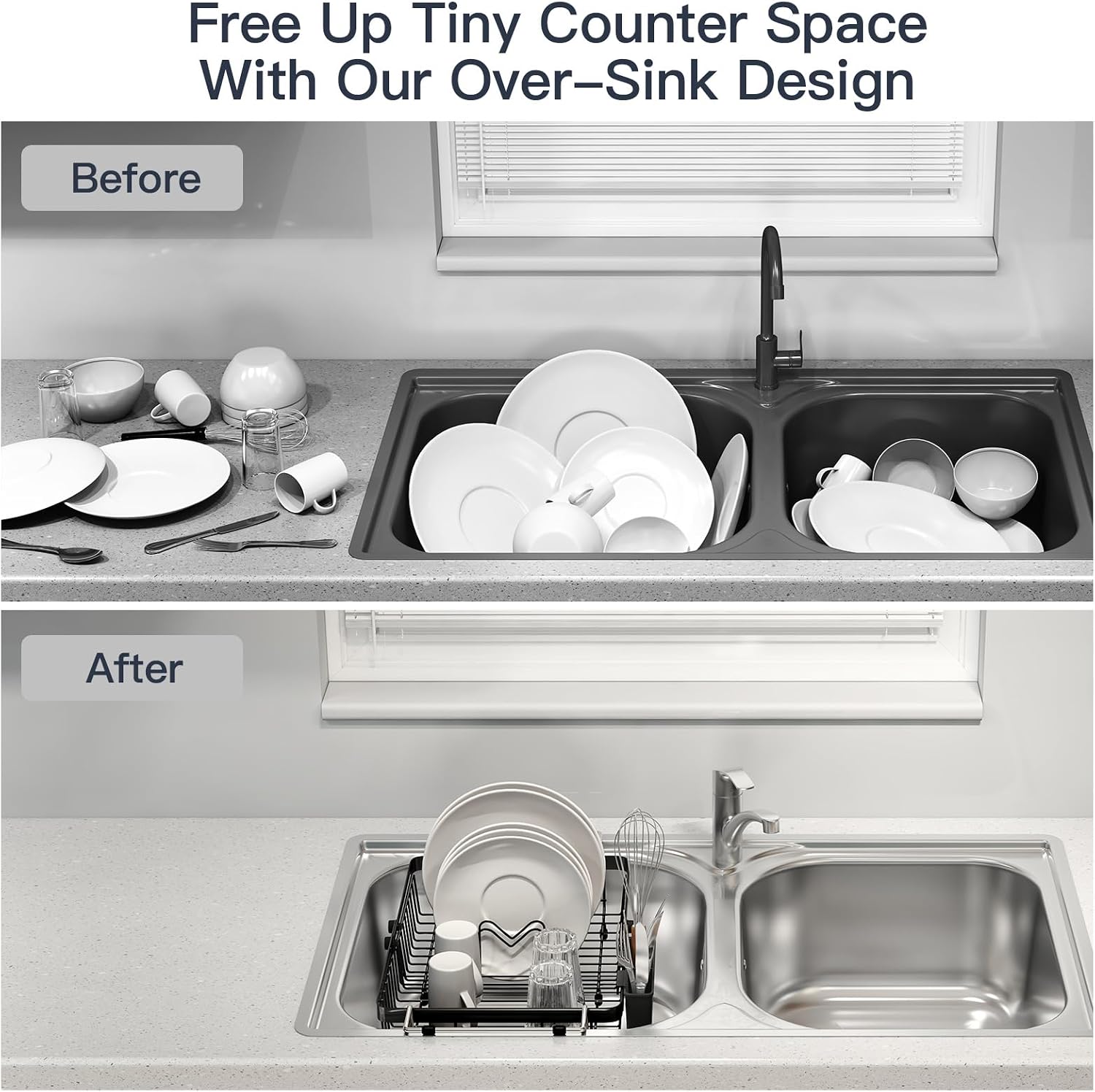 MAJALiS Expandable Dish Drying Rack Over Sink with Extra Drying Mat image 3