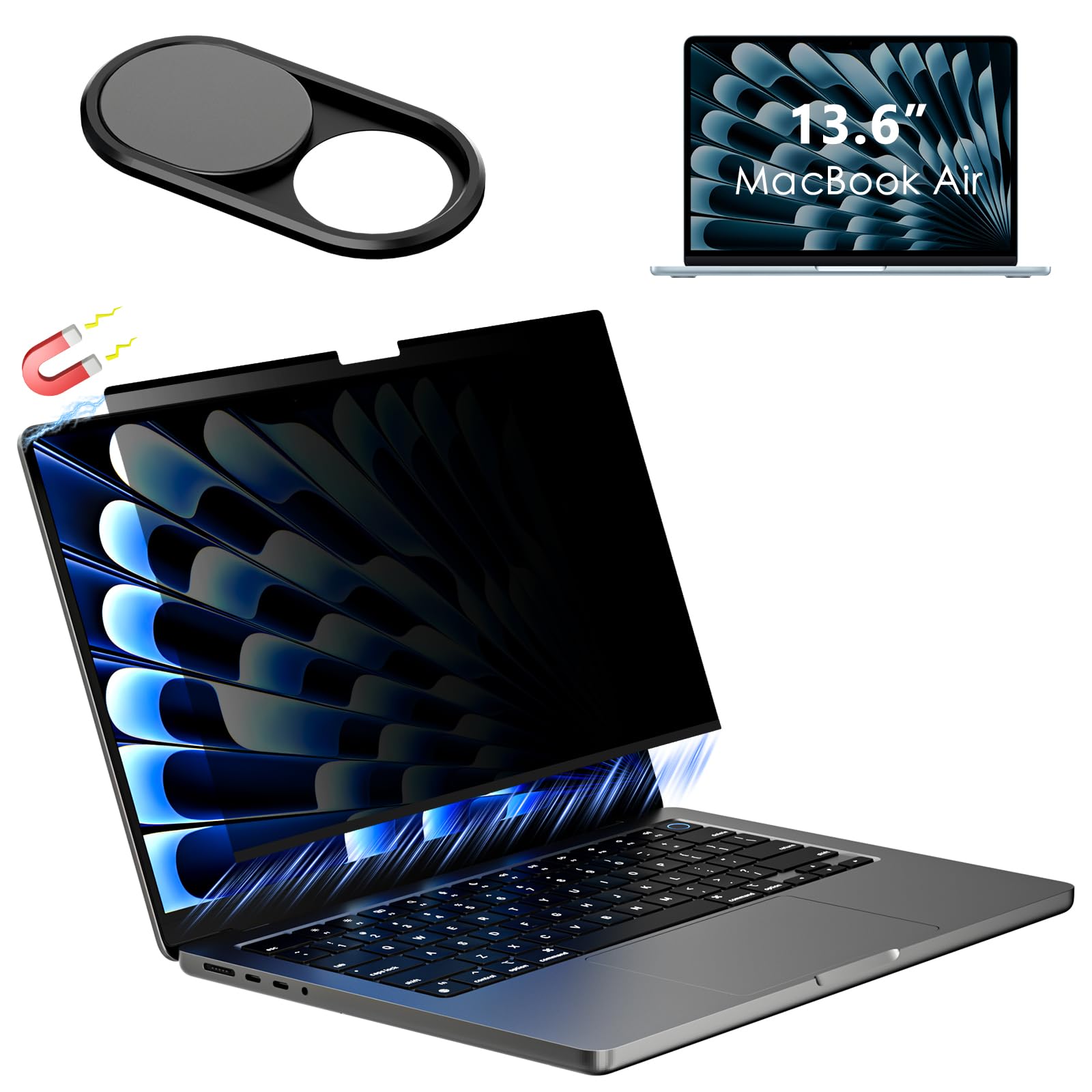 CloudValley Filtro Magnético de Privacidad y Luz Azul para MacBook Air 13,6/13" (2022-2025, M2/M3/M4) | Mate Antideslumbrante, Fácil de Instalar y Desmontar, con Cubierta Cámara