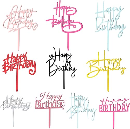 Miniatura 8 de 10 piezas de decoración de pastel de cumpleaños de acrílico negro serie de decoraciones para tartas de cumpleaños