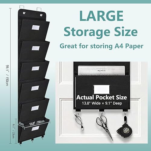 Miniatura 2 de Organizador de archivos sobre la puerta  6 bolsillos extra grandes para colgar en la pared, soporte de archivos de almacenamiento para revistas,