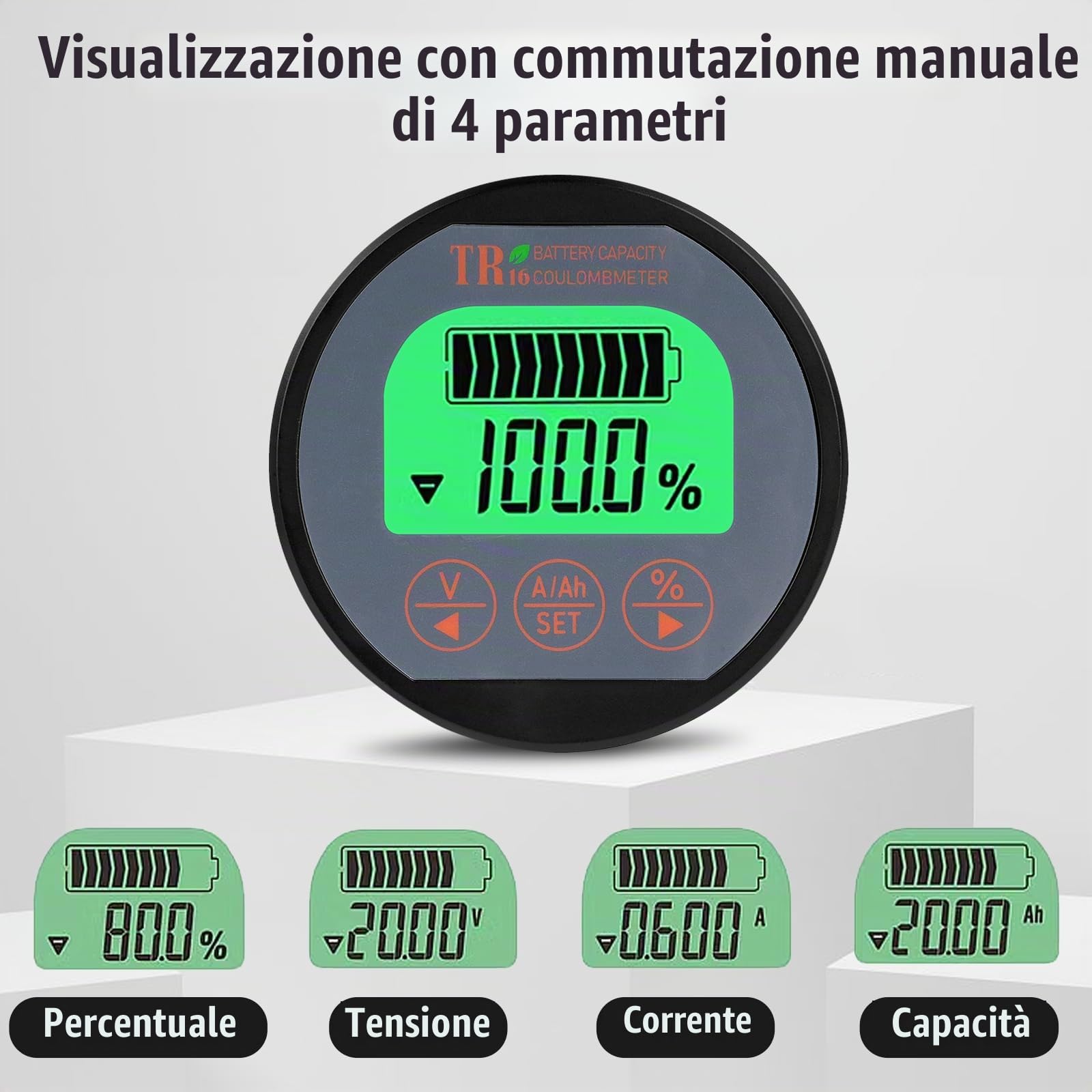Monitor Batteria, Voltmetro Amperometro Impermeabile Coulomb Meter con Display LCD con Cavo 2m 8-120V 100A per Camper Auto Barche