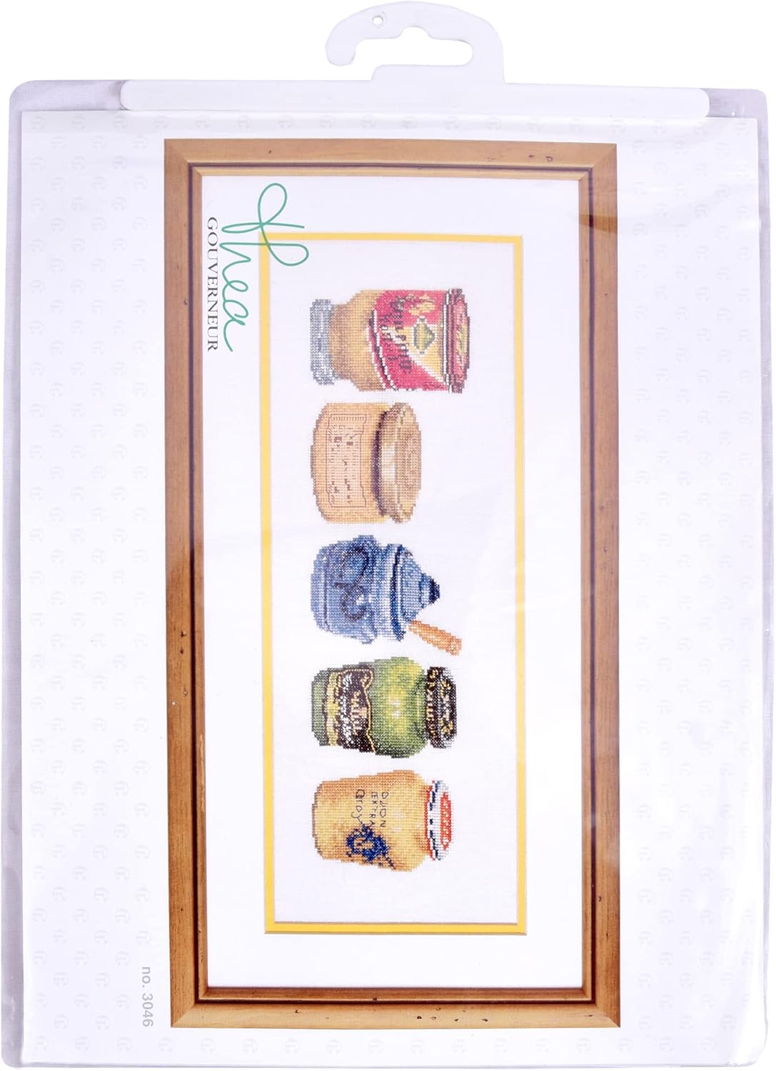 Thea Gouverneur - Counted Cross Stitch Kit - Mustard Pot - Aida - 18 Count - Embroidery Kit for Adults - DMC Embroidery Threads and Other Cross Stitch Supplies Included - 3046A