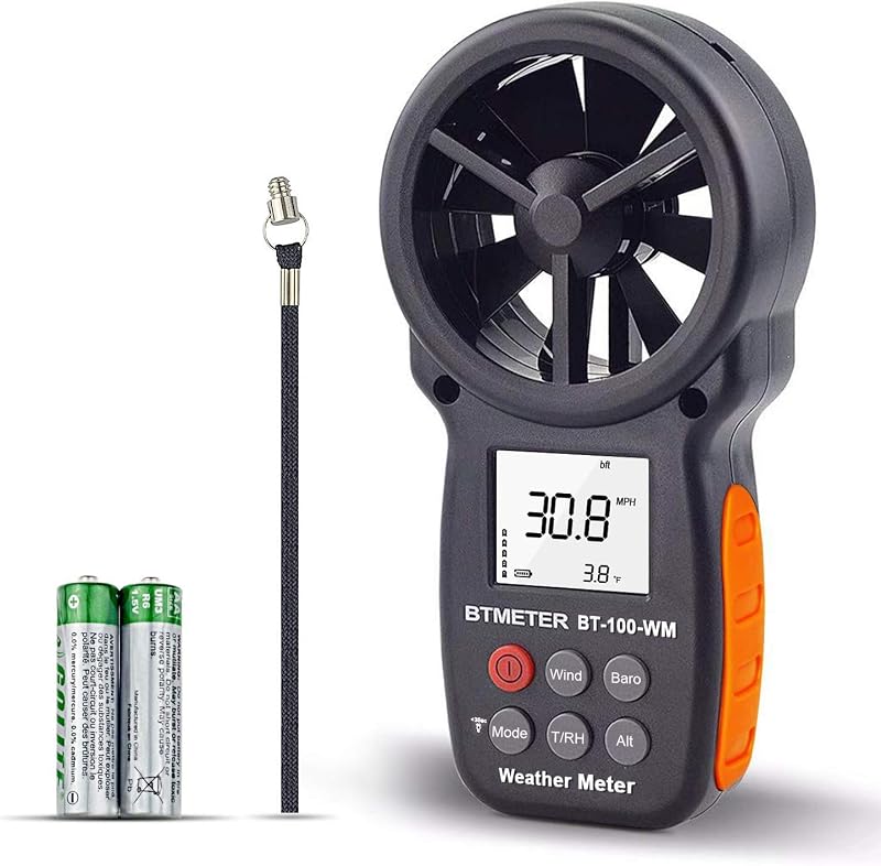 BTMETER BT-100WM Handheld Anemometer, Wind Speed Meter, Digital Barometer | Weather Meter for Shooting & HVAC Airflow Checks: Temperature, Humidity, Dew Point, Wind Chill, Altitude, Barometric Pressure