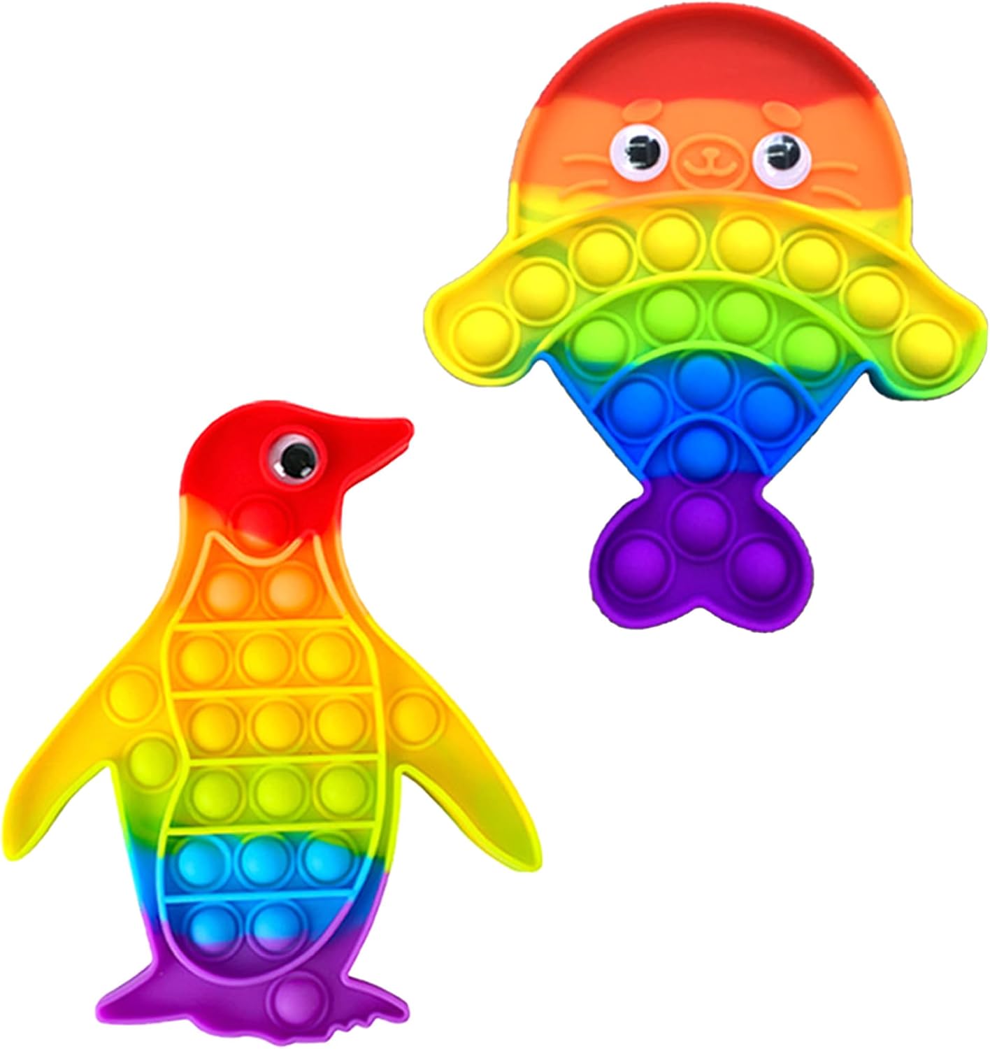 2 Packs Animals Fidget Toys Set,Push Bubble Sensory Toy for Kids,Rainbow Penguin Fish Stress Reliever Squeeze Toys Set Educational Fidgets Gift for Toddlers Adults Party Classroom Must Haves