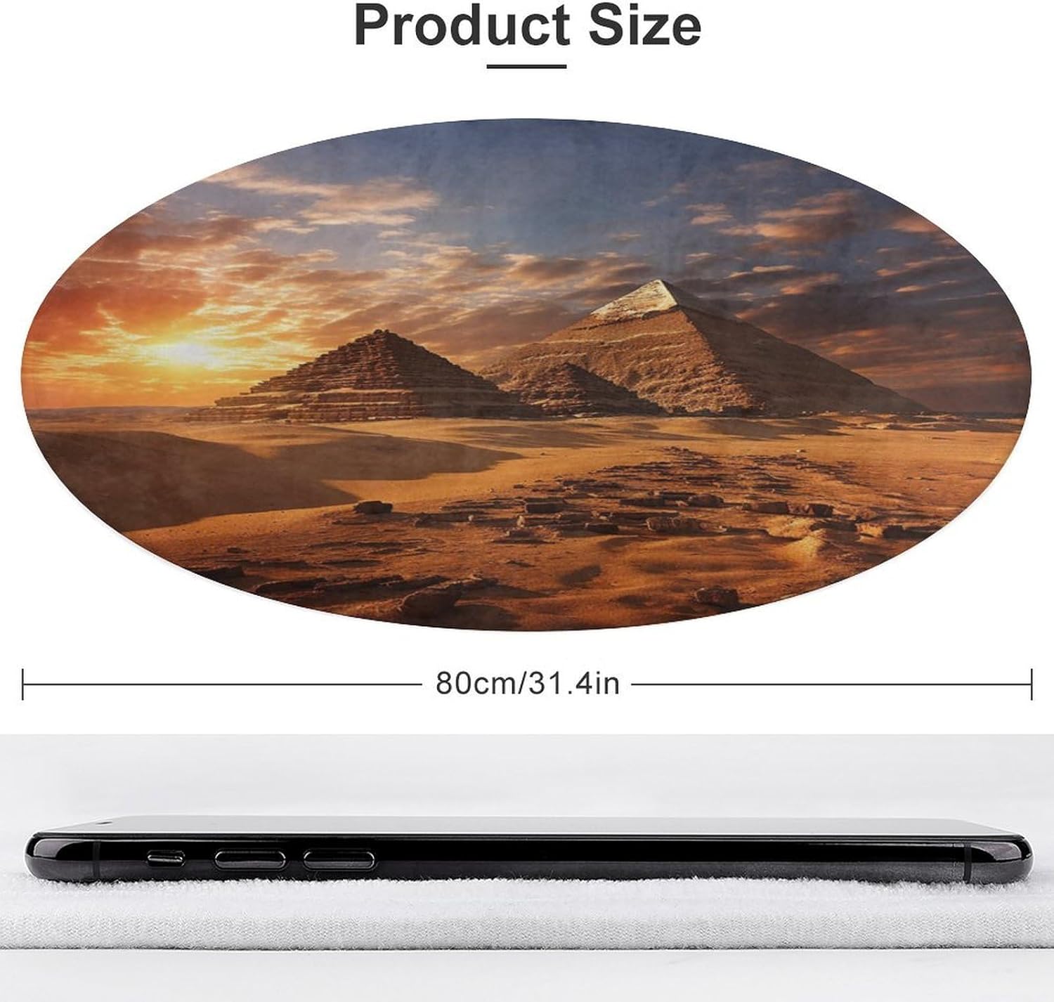 Egyptian Pyramids Bath Rug Absorbent Non-Slip Bathroom Rug Round Coral Velvet Bath Washable Door Mat Stain-Resistant Carpet Rug for Toilet Shower Tub Kitchen Decor 80 * 80cm