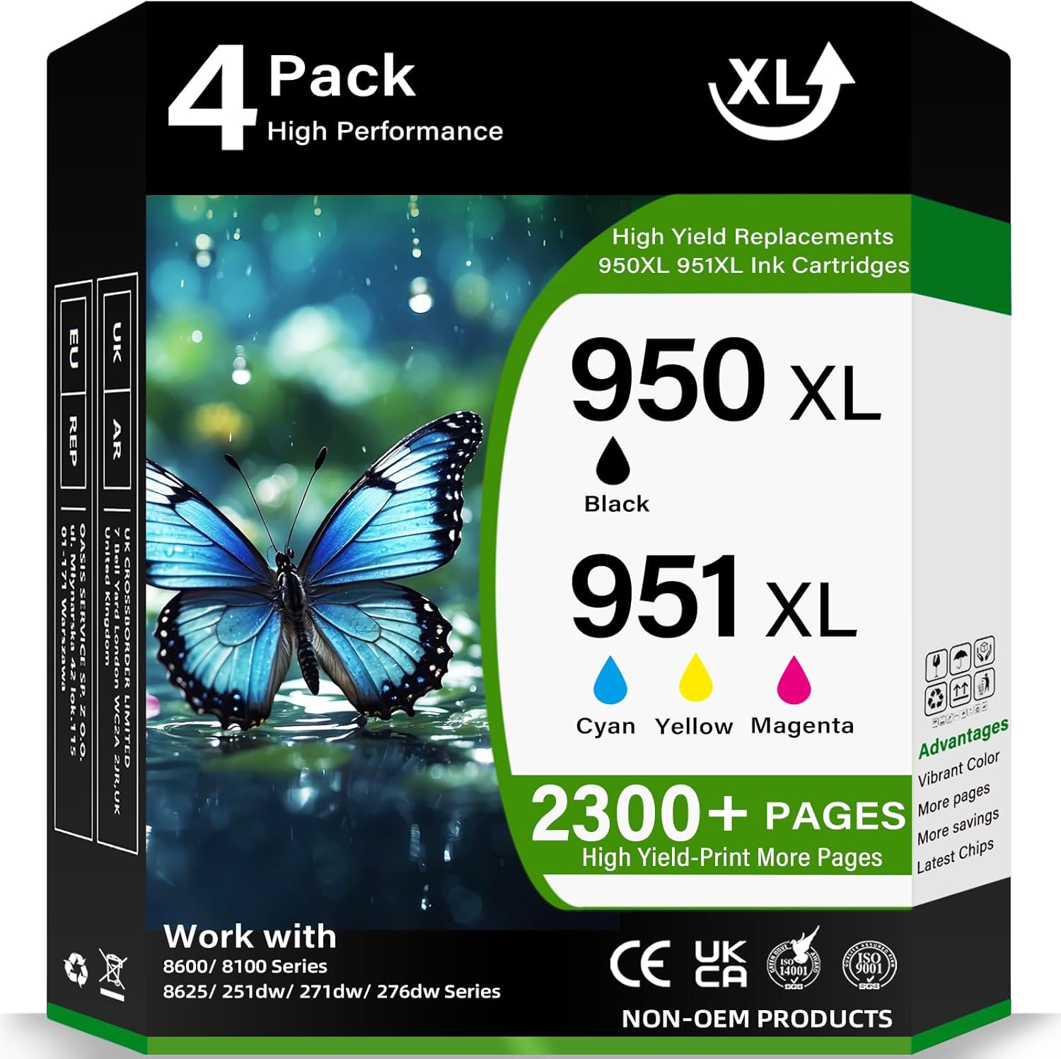 950XL 951XL Ink Cartridges Combo Pack Compatible Replacements for HP 950 951 Ink Work for Officejet Pro 8100 8600 8610 8620 8630 8615 8625 251dw 271dw Printers-4 Pack (Black, Cyan, Magenta, Yellow)