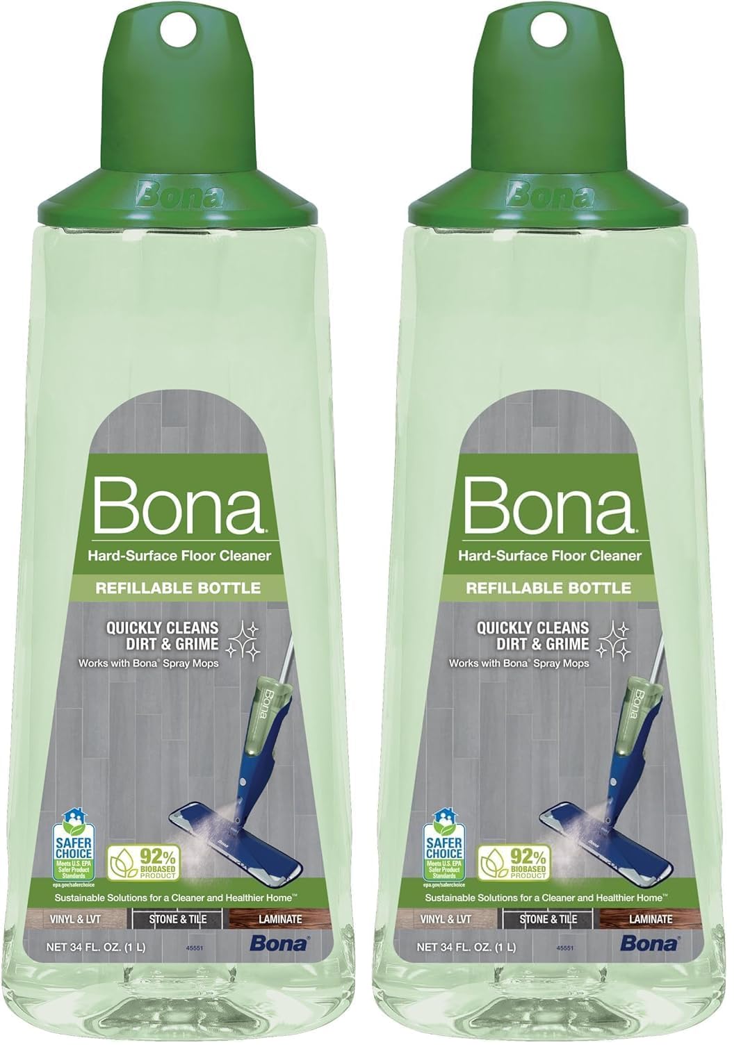 Bona Multi-Surface Floor Cleaner Spray Mop Cartridge 34 fl oz (2-Pack) | Residue-Free Shine - main product image