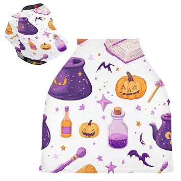 Cartoon Halloween Magic Breathable Car Seat Covers for Babies Newborns, Multi-Purpose Baby Car Seat Covers & Breastfeeding Scarf, Newborn Essentials Baby Shower Gifts