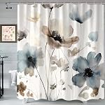 Shower Curtain, Boho Floral Shower Curtains, Watercolor Shower Curtains Set for Bathroom Decoration with Hooks 72 X 72 inch