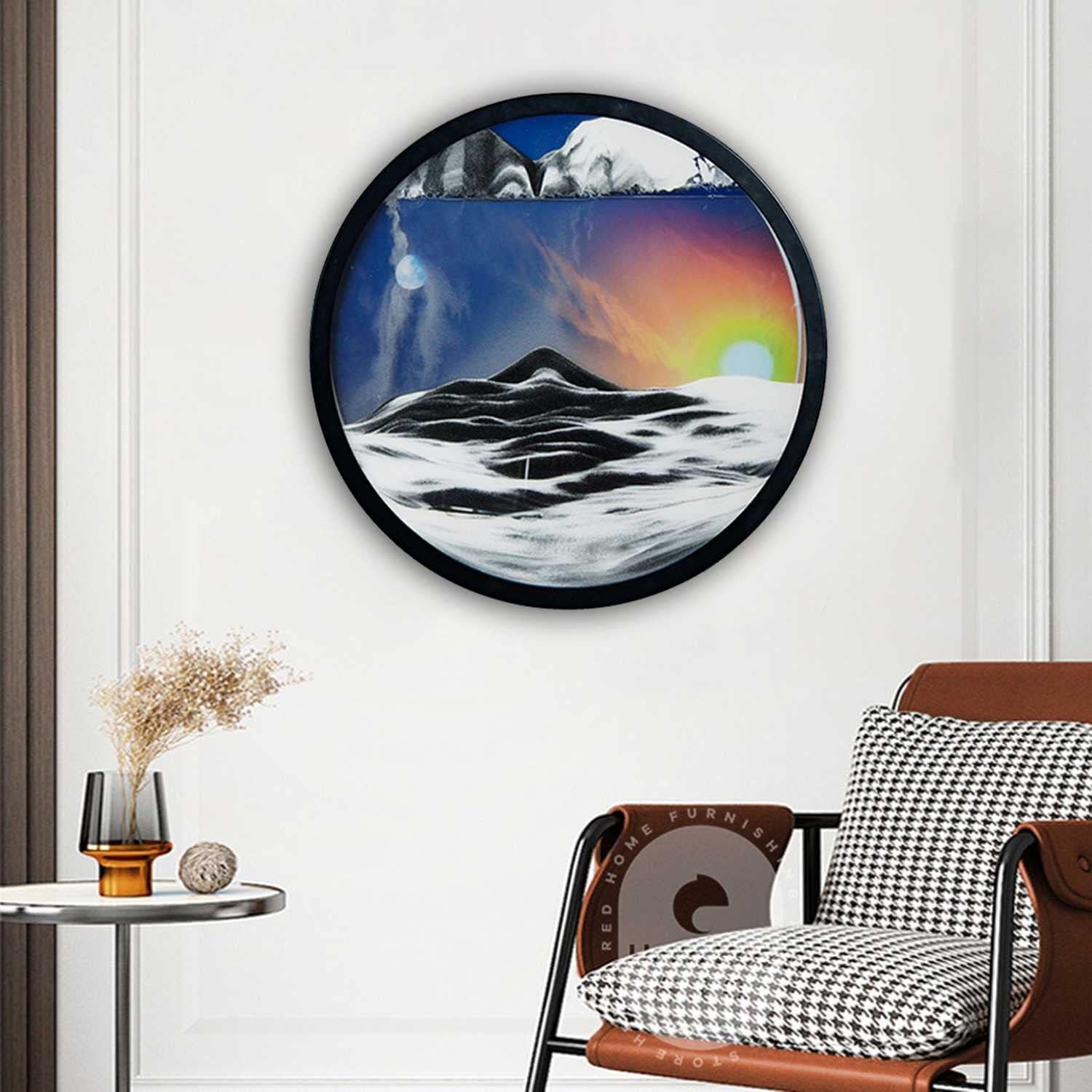 KRIDDR Round Glass 3D Sand Art Deep Sea Moving Sandscape Display Flowing Colored Sand Frame, Large Desktop Art Toyshome Office Work Decor