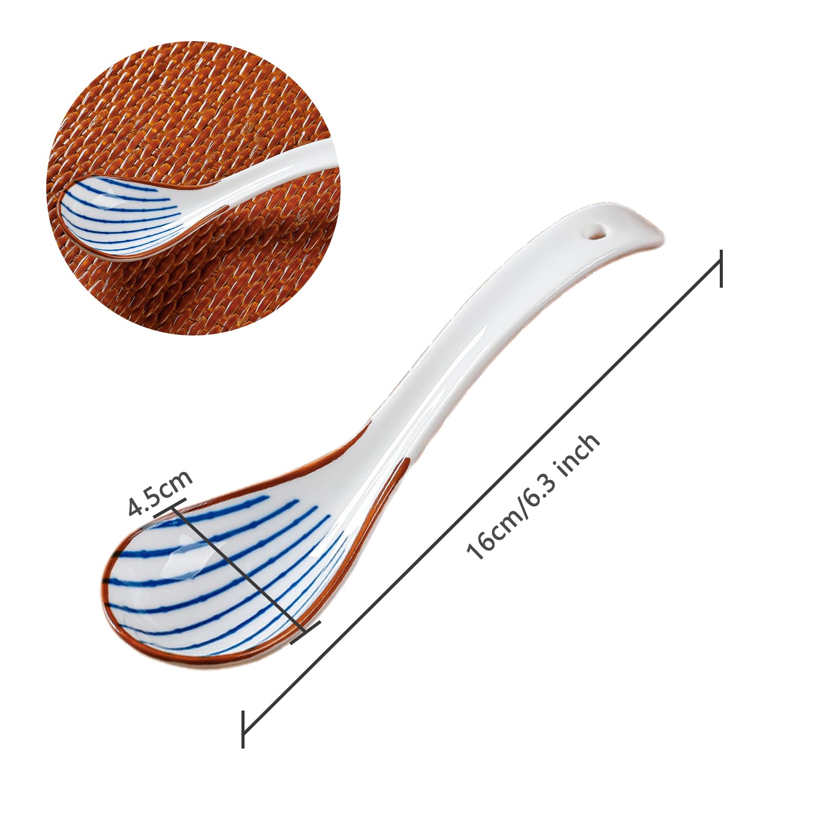 Lot De 4 Cuillères à Soupe Céramique Style Japonais - 15,5cm - Pour Ramen, Pho, Riz - Micro-ondable Et Lave-vaisselle