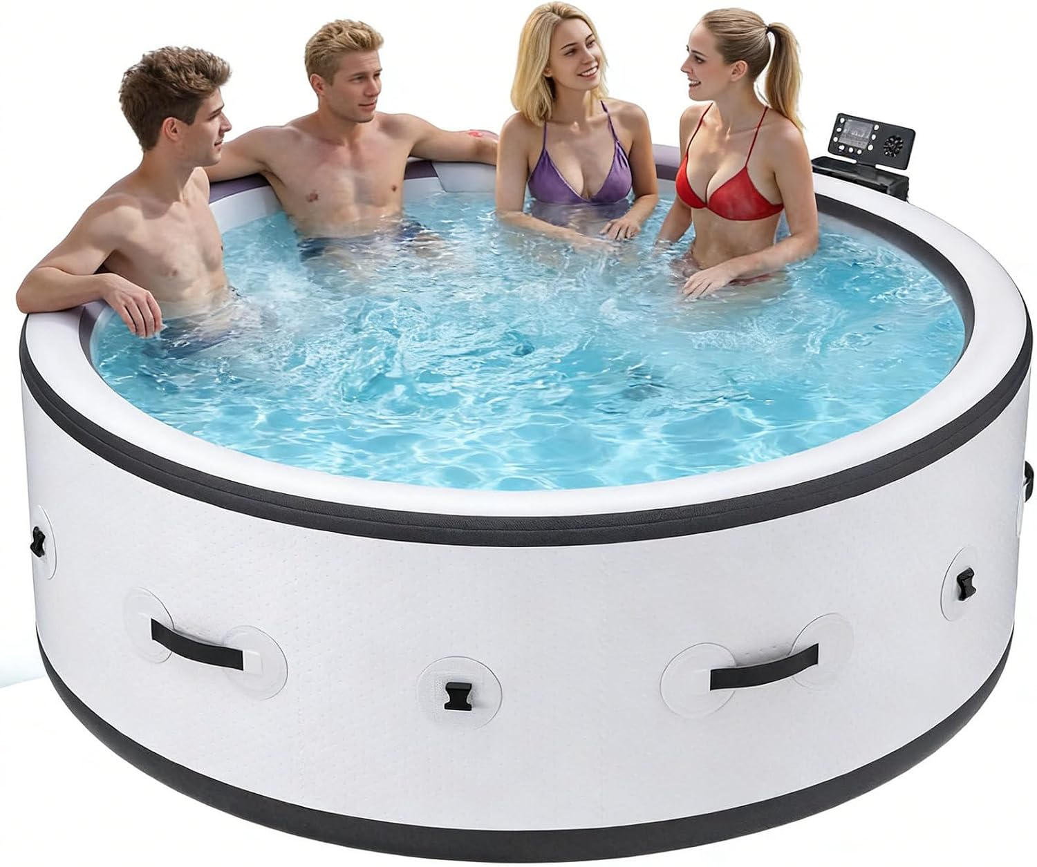 Inflatable Bathtub with Bubble Function, Inflatable Spa Pool Massage Hot Tub for 4-6 People, Soothing Air Jets, Integrated Quick-Fill System, LED Lights (81 X 81 X 28in)
