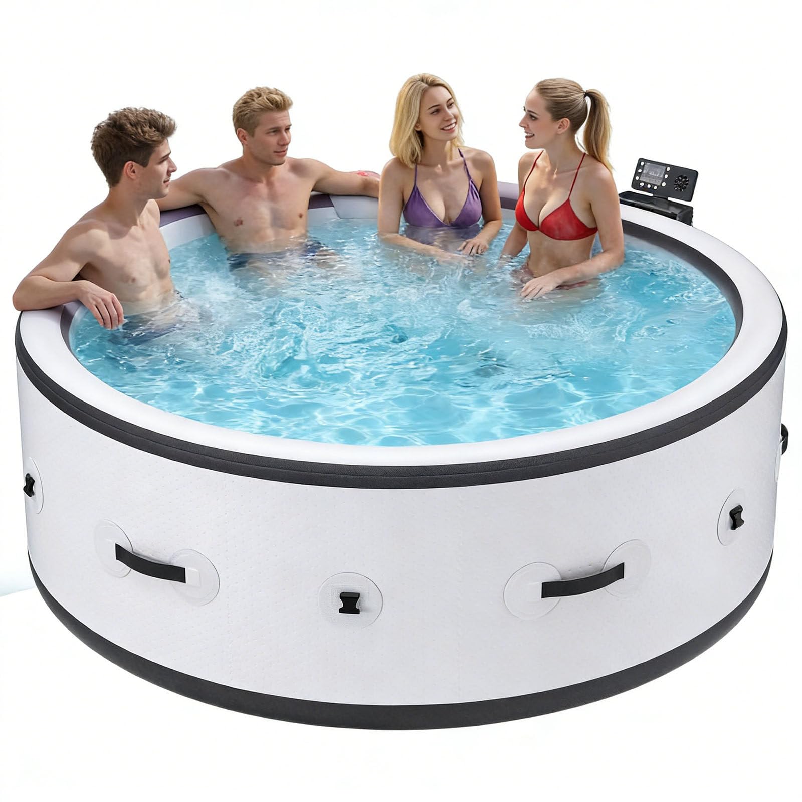 Bañera Inflable con Función De Burbujas, SPA Hinchable Inflable para 4-6 Personas, Chorros De Aire Relajantes, Sistemas De Llenado Rápido Integrado, Luces LED (81 X 81 X 28 Pulgadas)