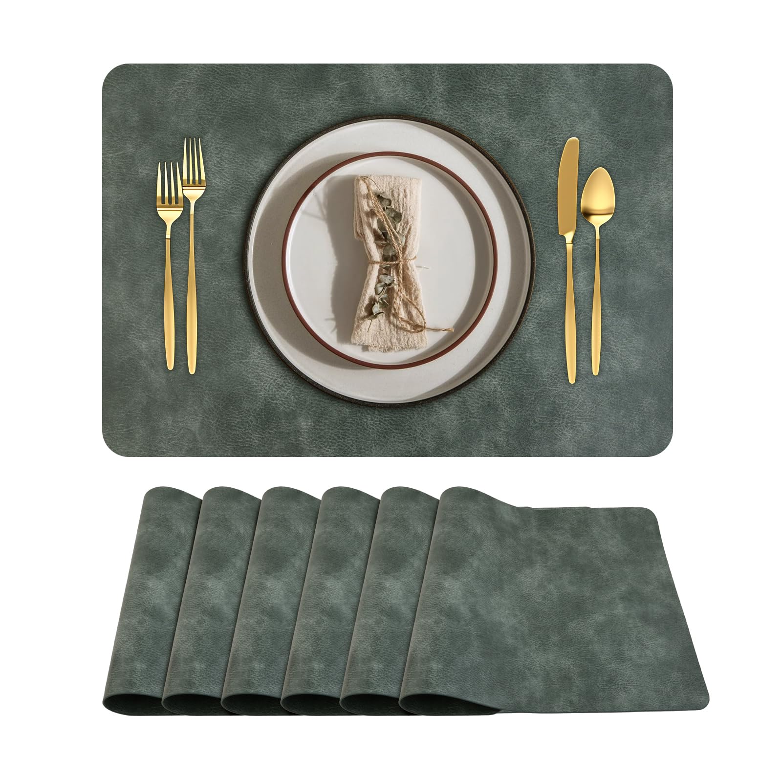 Placemats Set of 6, PU Leather Table Mats Heat Resistant Washable Non-Slip Place Mats