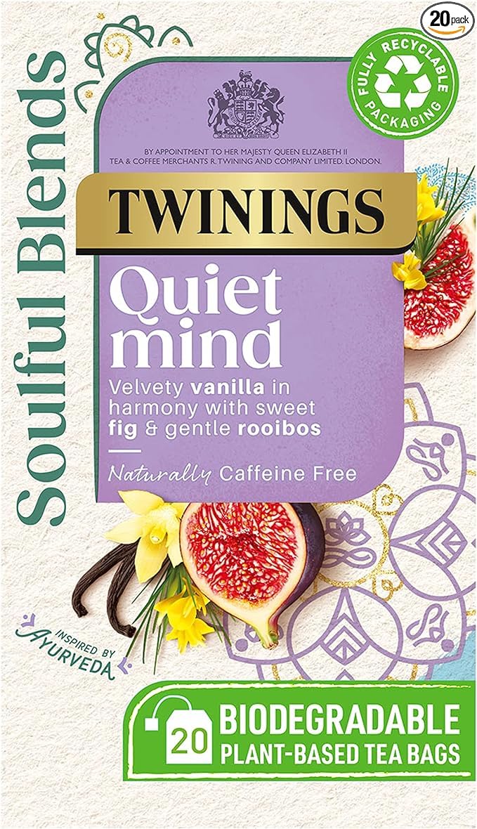 Twiniings Soulful Blends Quiet Mind Inspired by Ayurveda - Velvety Vanilla Herbal Tea Infusion with Fig & Rooibos - 20 x Biodegradable Tea Bags (B0CXP8V4ZR) Amazon Price History, Amazon Price Tracker
