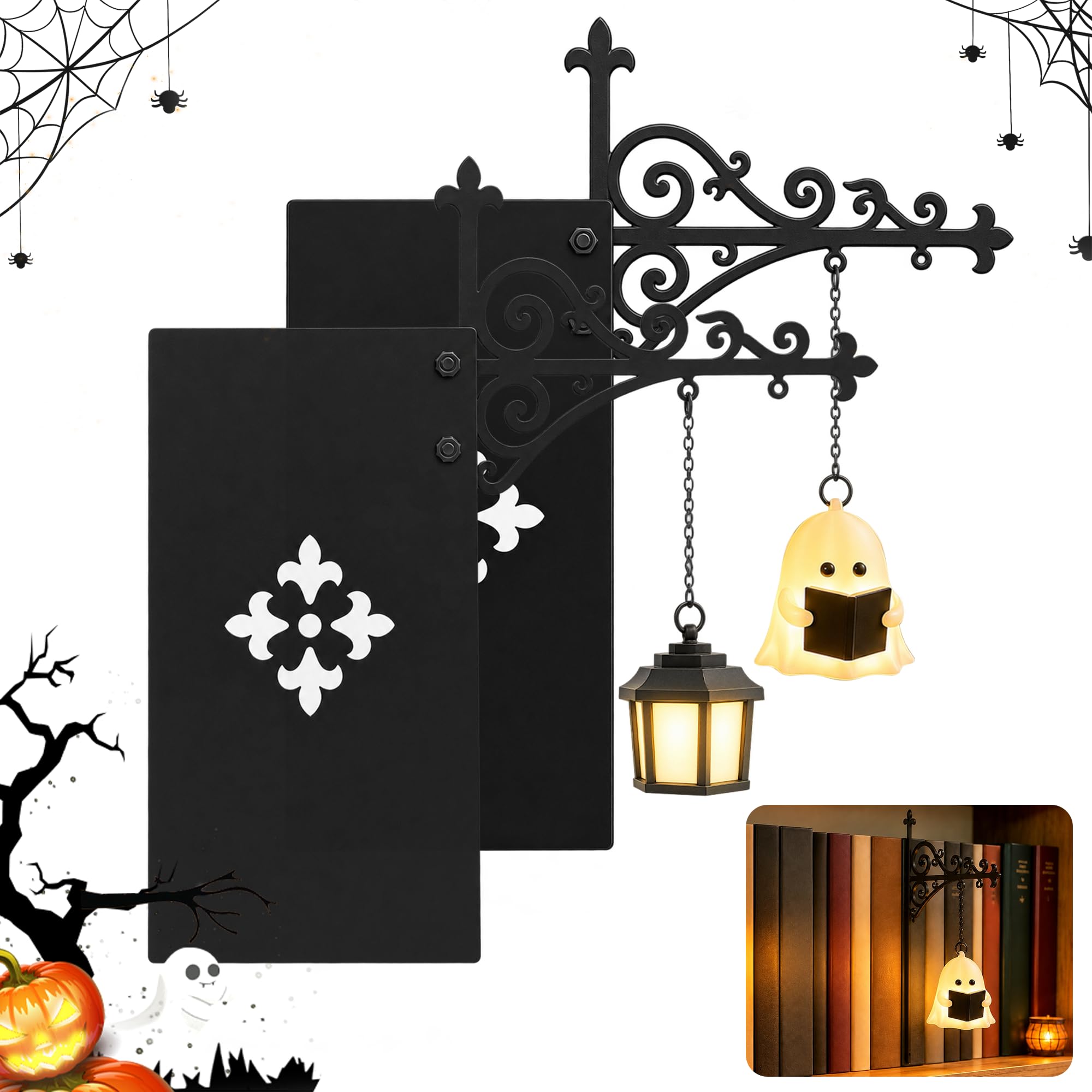 iPalamila 2pc Bookshelf Lantern,Ghost Bookshelf Lantern with Warm LED Light