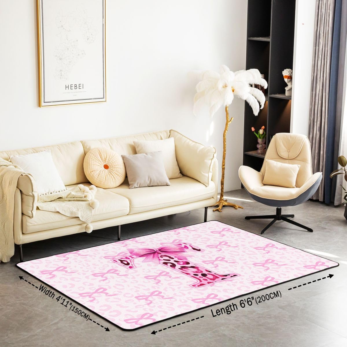 Tapis de Salon 100x150cm Rose Bowknot Léopard Tapis Chambre Personnalisé Lettre Letter T pour Salon Chambre Cuisine ou entrée Bowknot Tie Moderne pour d’intérieur d'extérieur