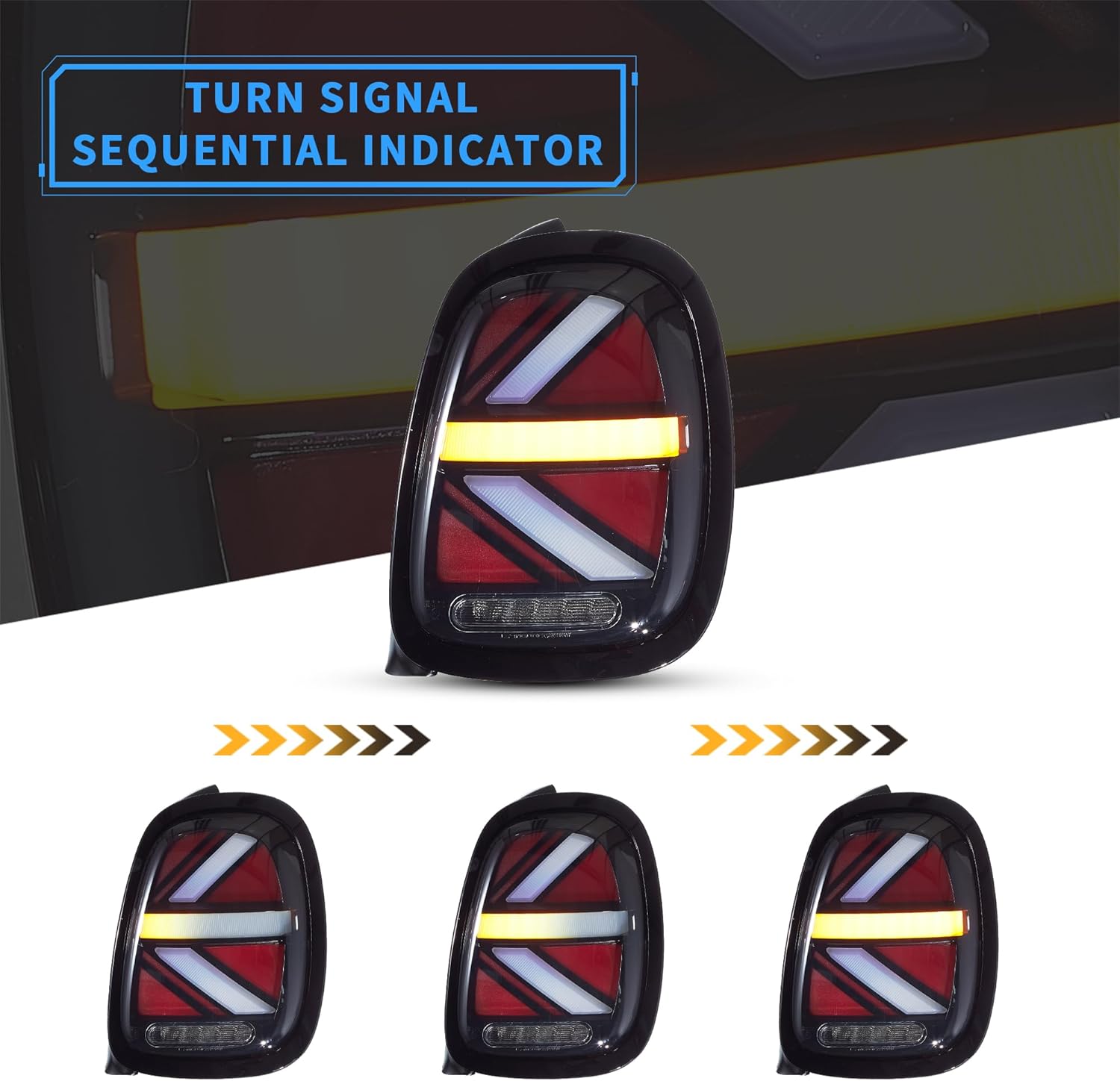VLAND Tail Lights Compatible with Mini Cooper F55 F56 Hatch 2014-2023, F57 Convertible 2015-2023, Rear Lamps w/Dynamic Animation w/Amber Sequential Turn Signals, Plug and Play Upgraded Black Smoked