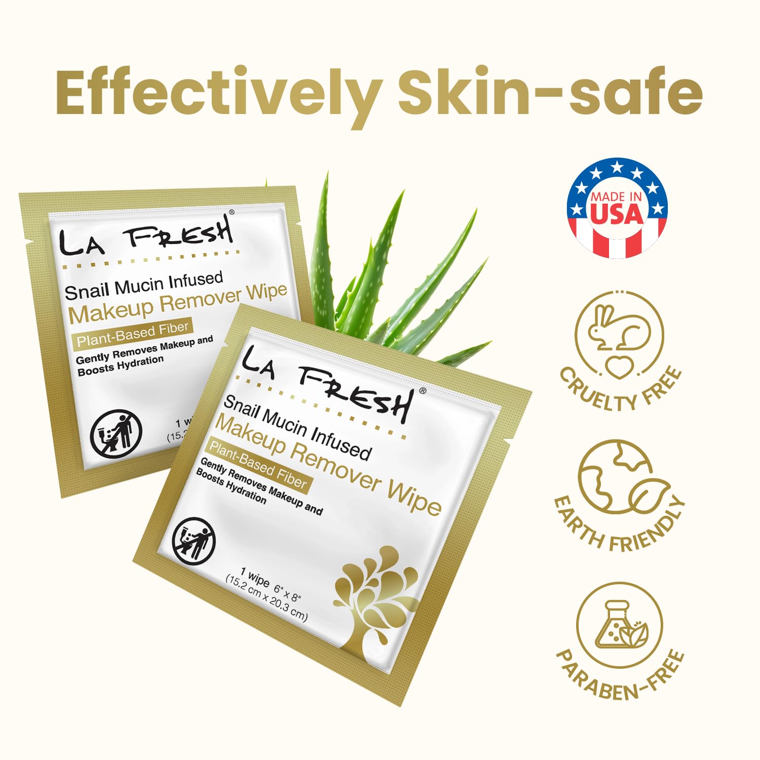 LA Fresh Snail Mucin Facial Cleansing Wet Wipes - Double-Action Travel Makeup Remover Wipes, Oil-free, Non-Greasy Wet Wipes, 25-Pack