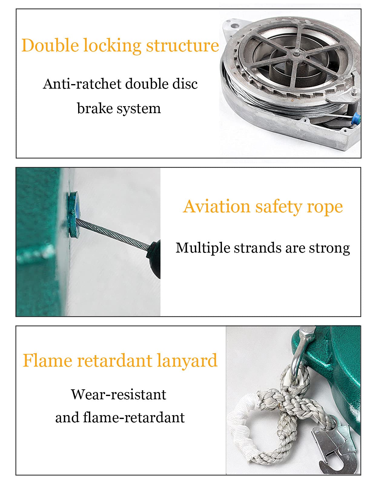 Antichute a Rappel Automatique, 3-20m Corde de Sécurité, Baudrier Escalade Elagage Rétractable pour Protection Antichute Travail en Hauteur, Charge: 150Kg, Longe Ignifuge