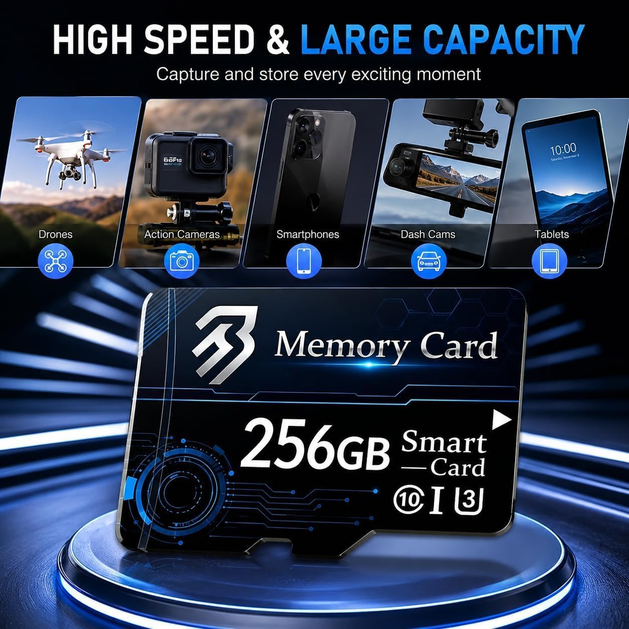 256GB Memory Card with Adapter, High Speed TF Card UHS-I Class 10 A1, Red Gold Flash Storage Expansion for Smartphones, Tablets, Dash Cams & Security Cameras