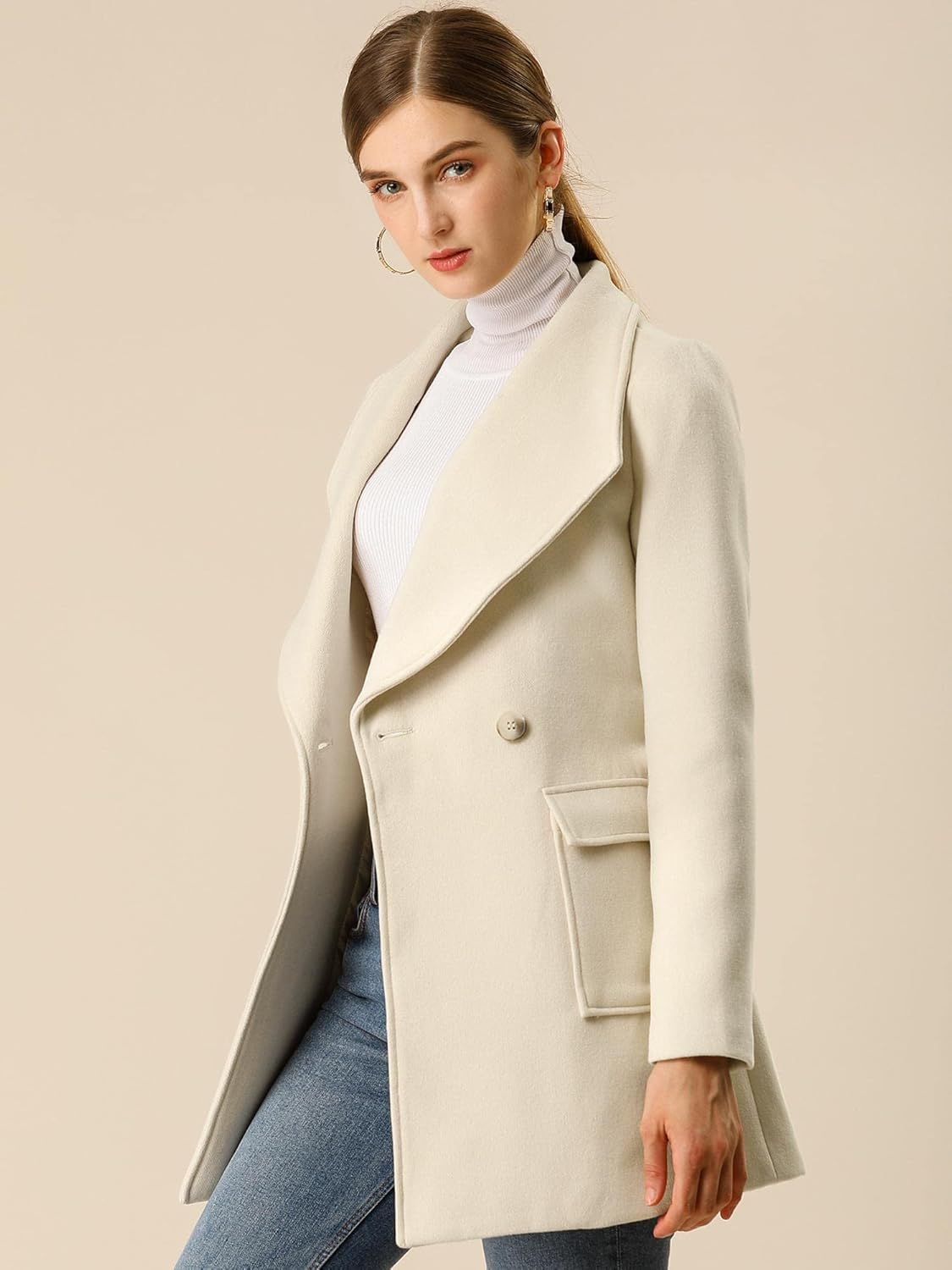 Allegra K Women's Winter Wrap Coat Turndwon Collar Christmas Long Sleeve Tie Belt Coat with Pockets - Image 5