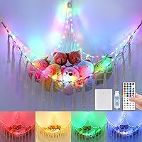 Vista 12 de Hamaca de animales de peluche con 75 LED, hamaca de macramé de almacenamiento de juguetes extragrande de 55 pulgadas, red de juguetes colgante