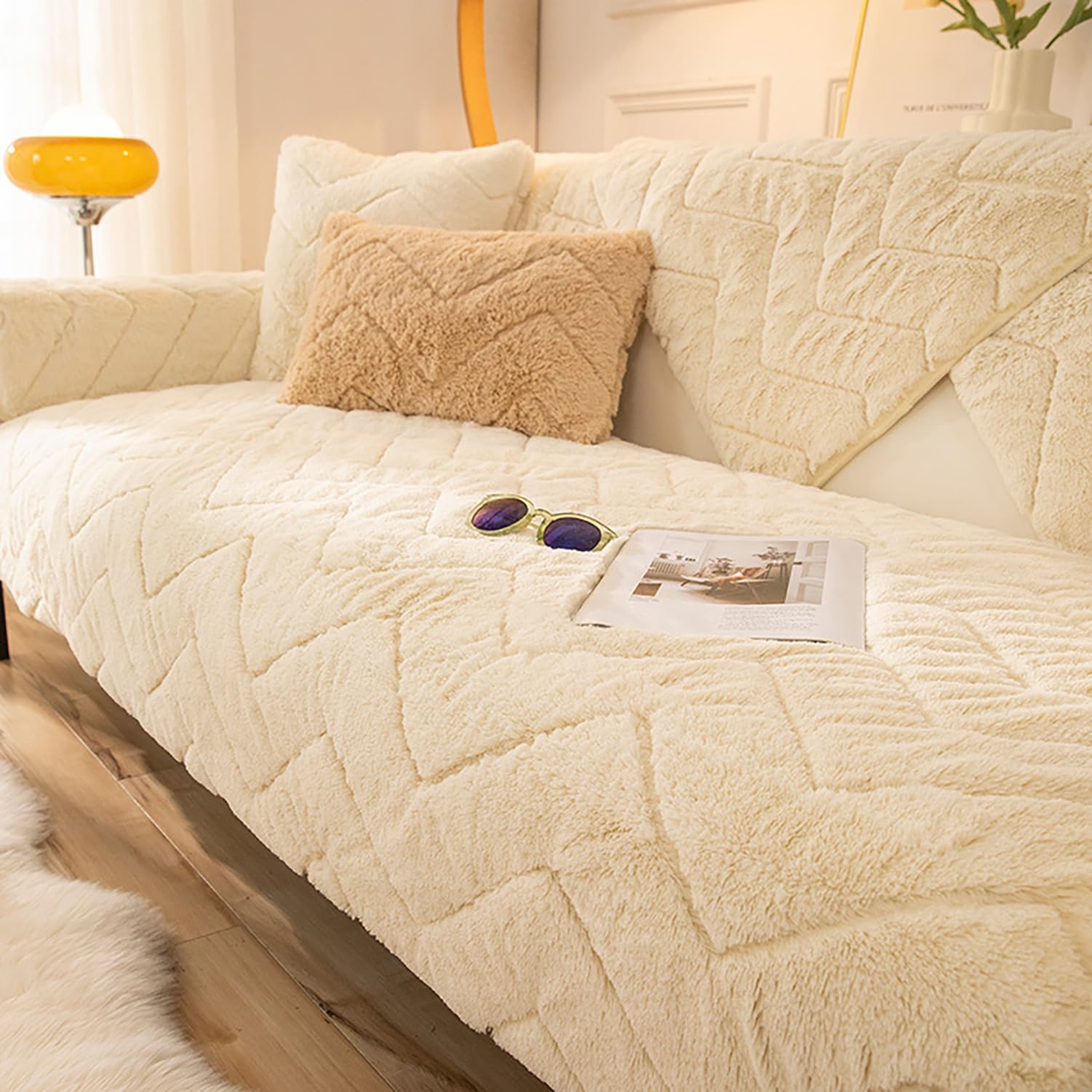 Housse de canapé en peluche épaisse antidérapante universelle lavable 90x90