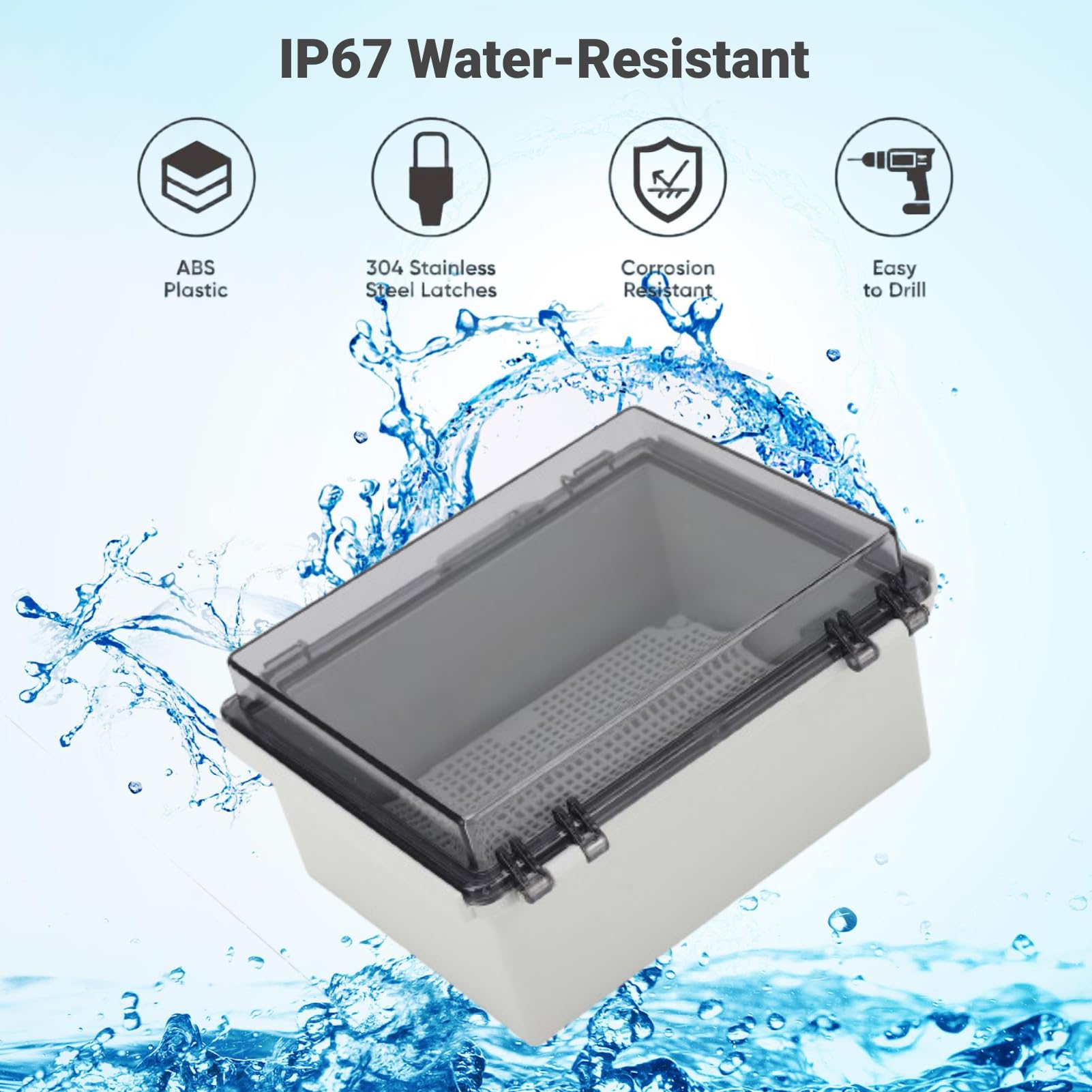 Outdoor Junction Box, Electrical Box with Hinged Transparent Lid, Water-Resistant Universal Project Enclosure Box 220 X 170 X 110mm - Image 2