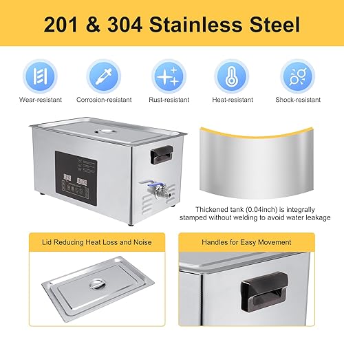 Miniatura 2 de Limpiador ultrasónico profesional de 7.9 galones con calentador y temporizador de 176 , 600 W, acero inoxidable 304, máquina de cavitación sónico