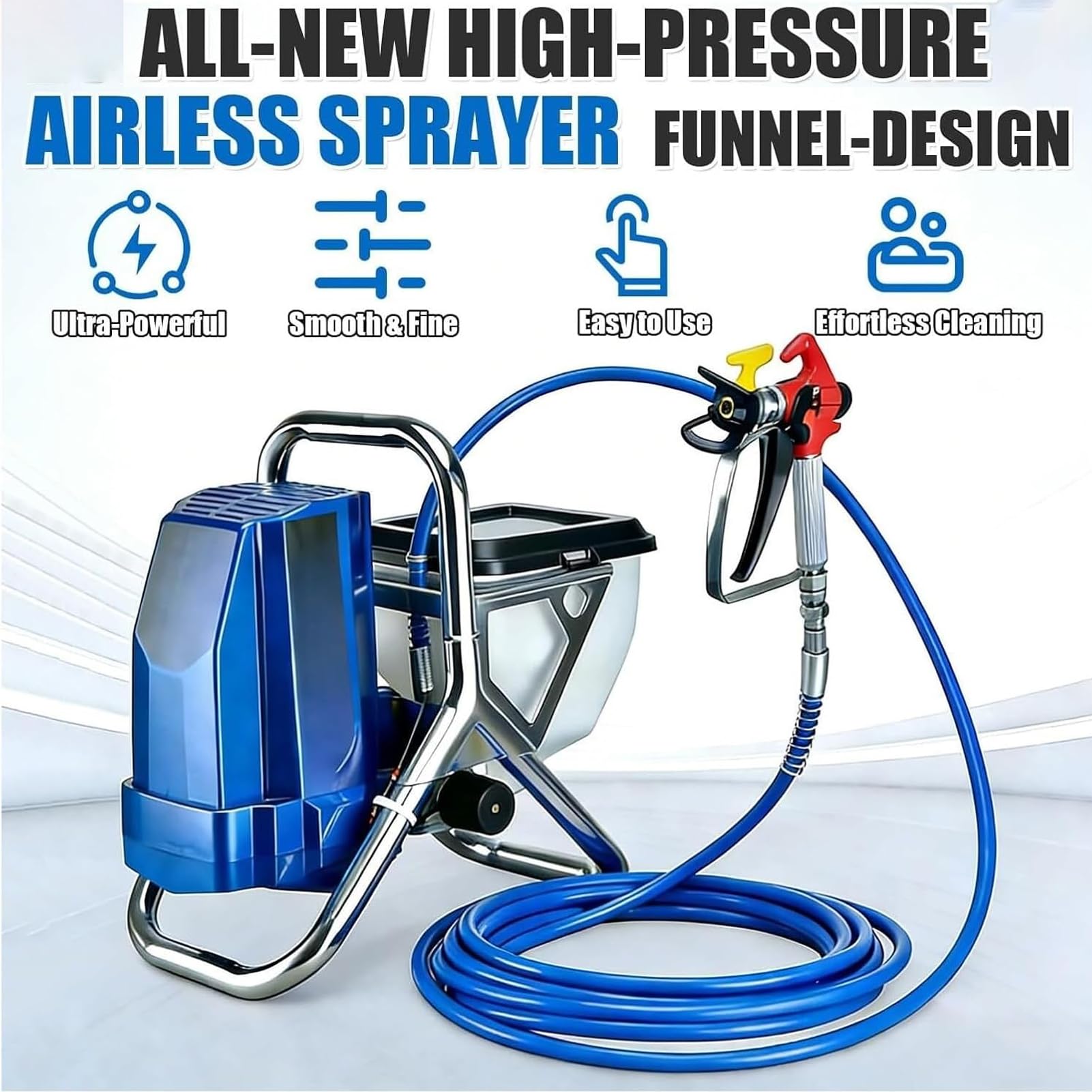 Zestaw opryskiwaczy Airless 1800 W, wysokociśnieniowy pistolet elektryczny, przepływ 2 l/min z regulowanym ciśnieniem, wąż 5 M do mebli/ogrodzeń/domu/wewnątrz i na zewnątrz