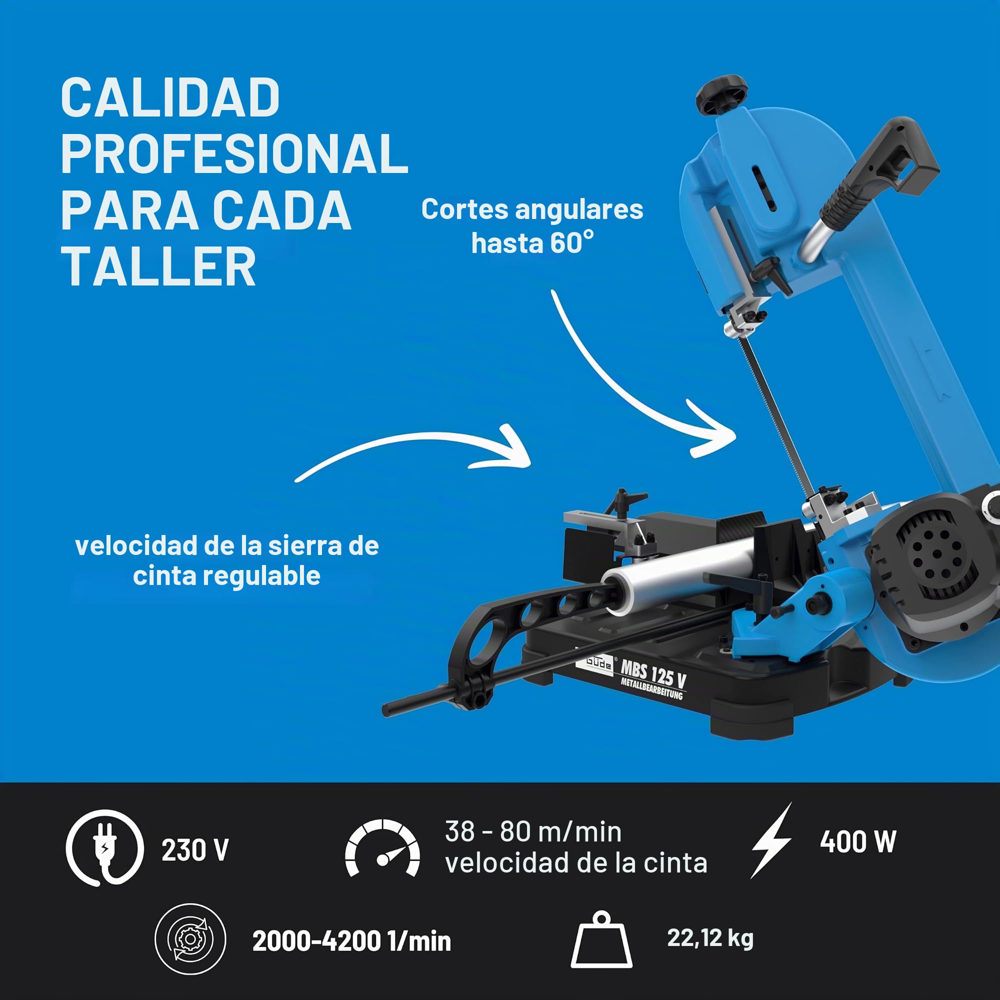 Güde MBS Sierra de cinta de metal 125 V – Potencia Motor 400 W