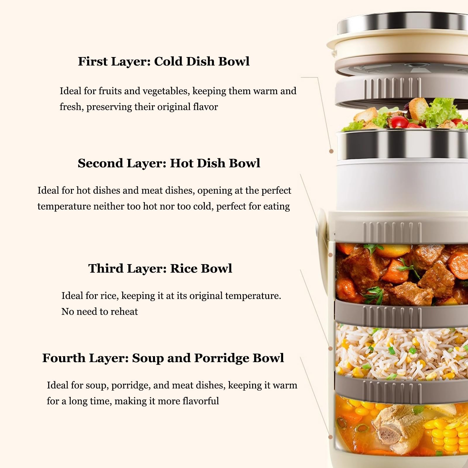 Contenedores térmicos almuerzo acero inoxidable, caja bento, recipiente calentar alimentos, con tapa asa transporte, aislamiento doble capa, for almuerzos escolares, oficina, sopas, gachas(Gray,2.7L)