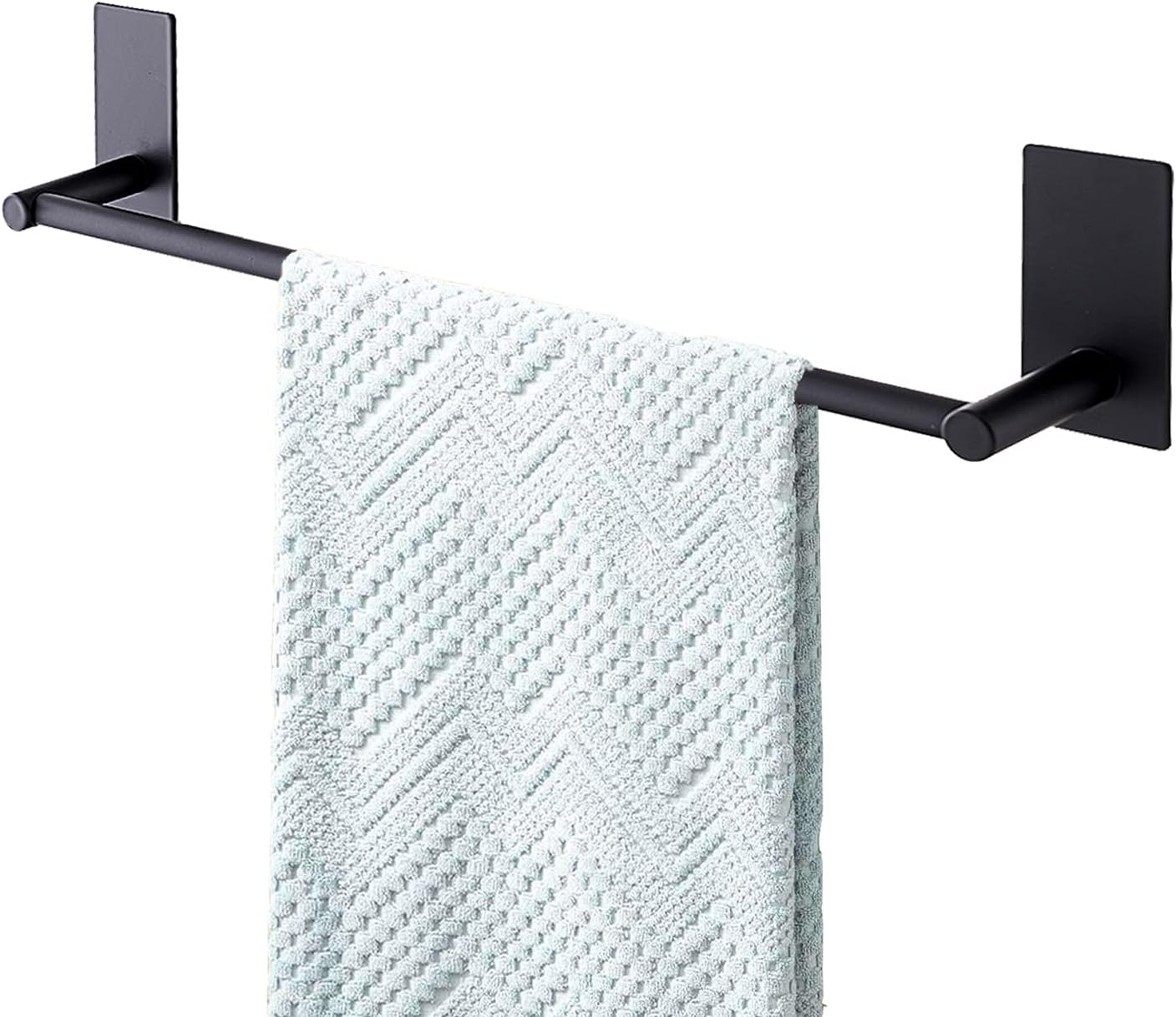 Adhesive Towel Bar Black 16-Inch, Stick On Bath Towel Rack No Drill, Strong Adhesion Tape Mount Towel Holder, Stainless Steel - Black