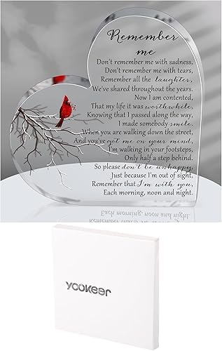 Miniatura 8 de Yookeer Regalo de condolencias en forma de corazón de acrílico, regalos de duelo conmemorativo por la pérdida de un ser querido, recuerdo cardenal