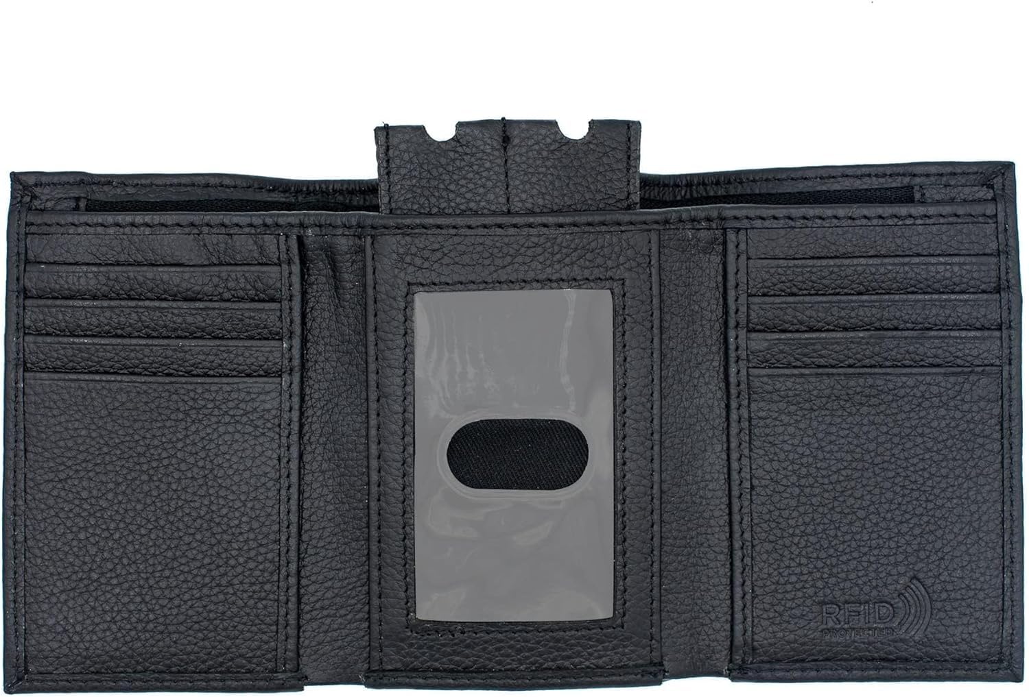 RFID Euro Trifold Leather Wallet Key Holder Zip Bill Slot Black 130 RFTF