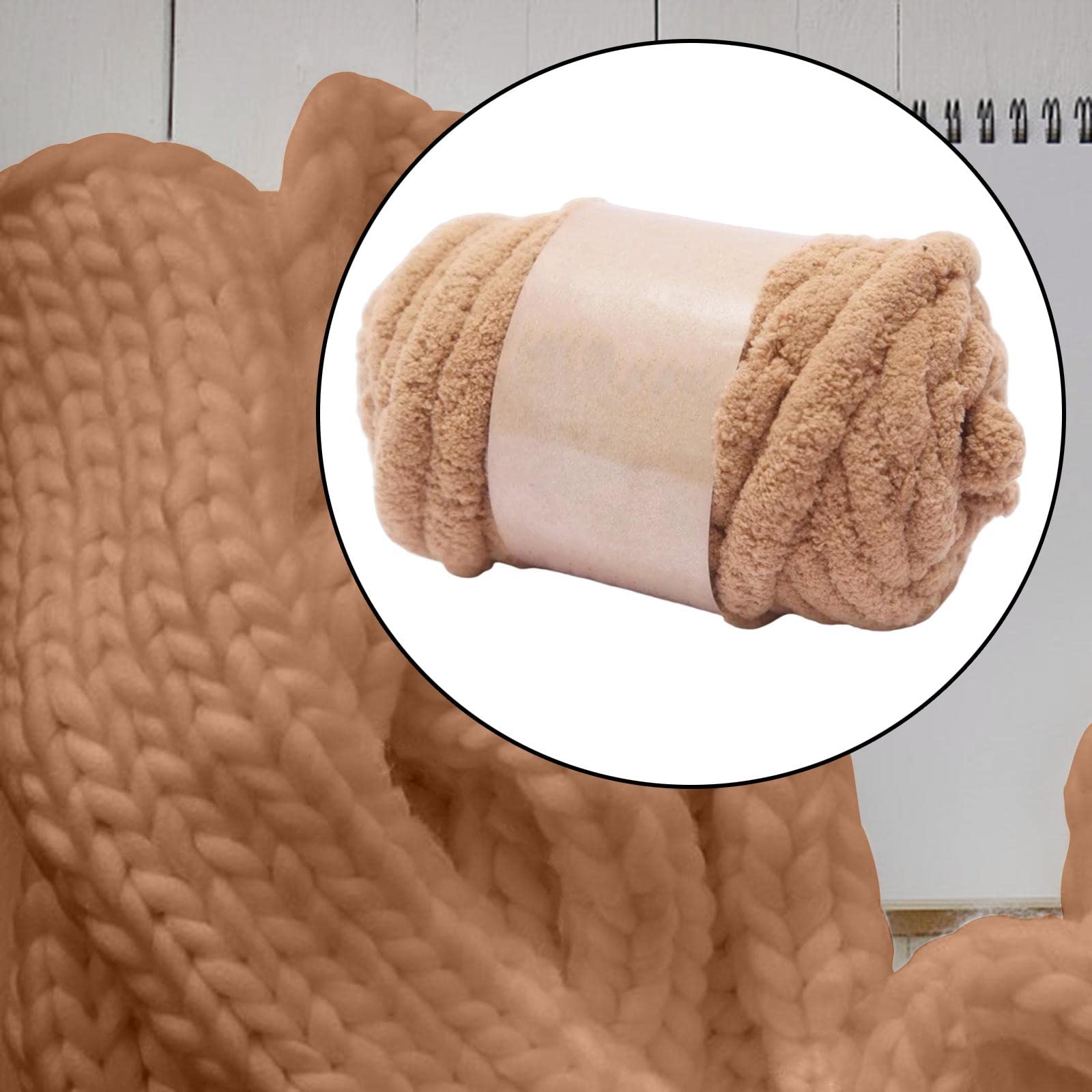 LOVIVER Chunky Wool Yarn Jumbo Yarn for Knitted Blanket Sweater, Pet Bed - Khaki, 0.79 inches - Image 4