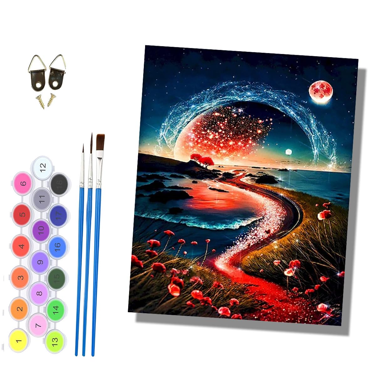 HONGPZH Paint by Numbers for Adults Painting by Numbers for Adults Canvas Kits Paint by Number Crafts Kits for Gift Home Decoration 16x20 inch Night View of the Fantasy Coast
